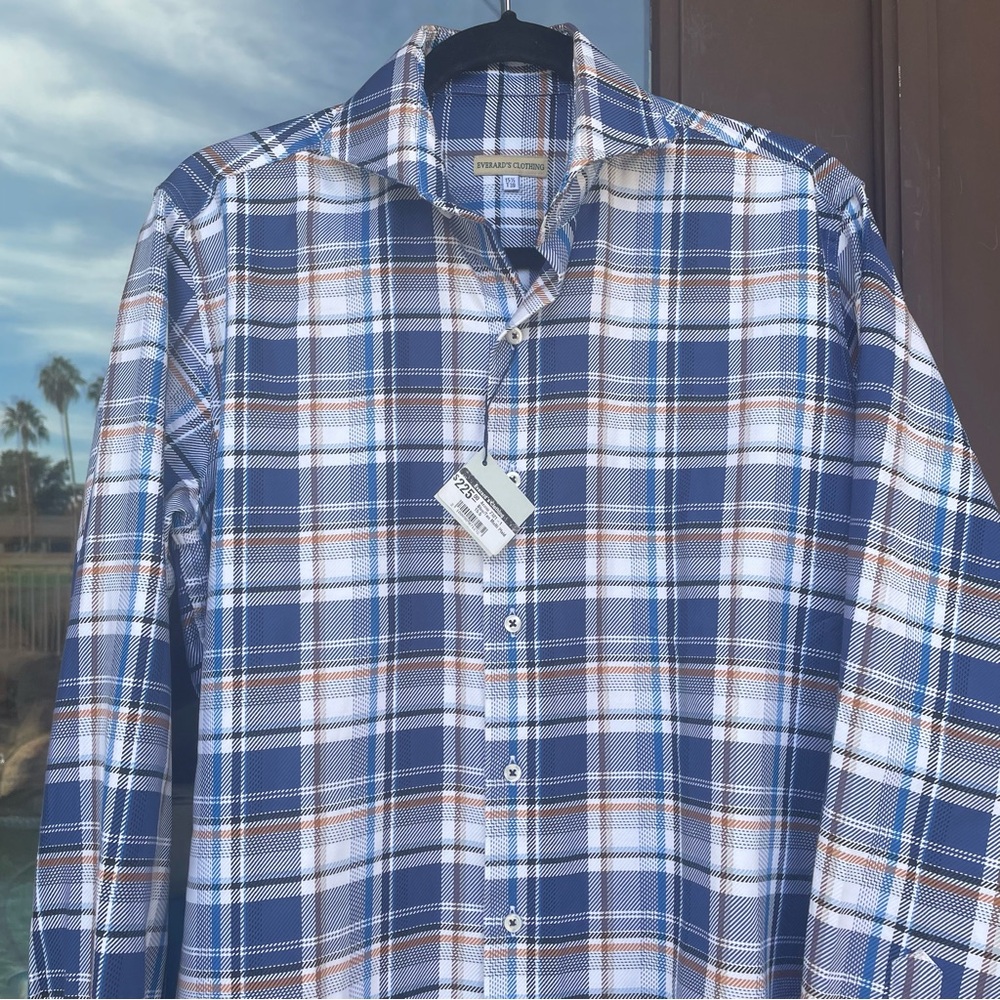 Everard's Clothing Blue/Brown Plaid Shirt 15½ (NWT)